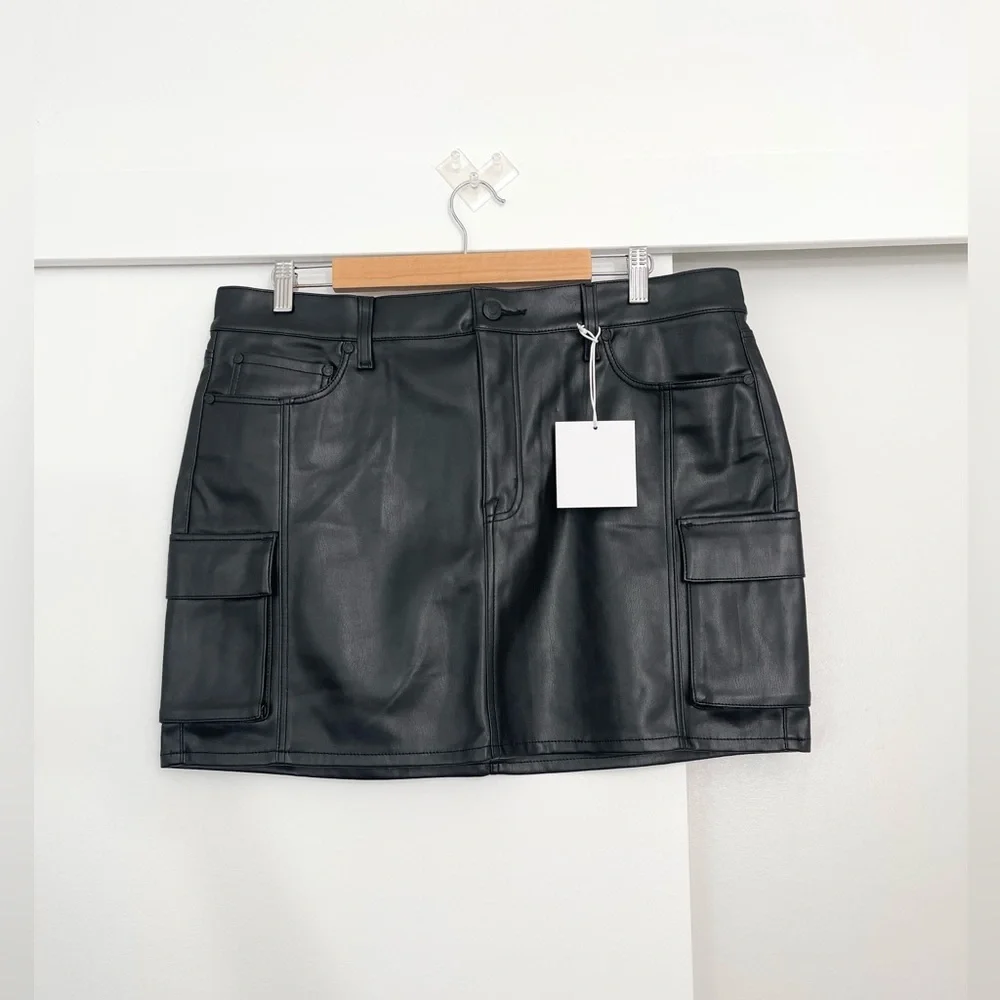 NWT Pistola Rhea Cargo Black Faux Leather Mini Skirt Size 32